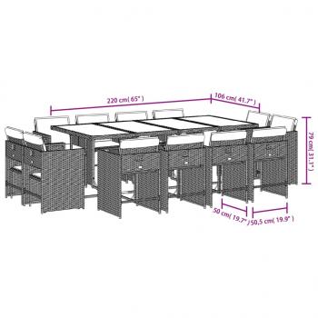 13-tlg. Garten-Essgruppe mit Kissen Braun Poly Rattan