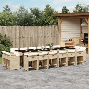 ARDEBO.de - 17-tlg. Garten-Essgruppe mit Kissen Beige Poly Rattan