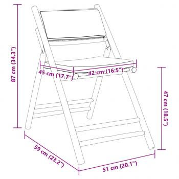 5-tlg. Bistro-Set Klappbar mit Cremeweißen Kissen Bambus