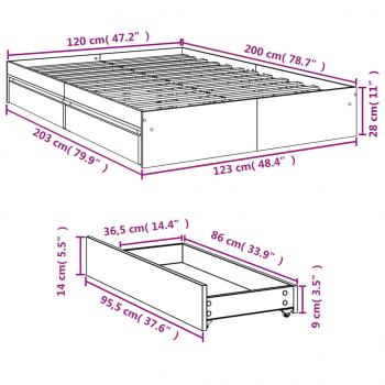 Bettgestell mit Schubladen Sonoma-Eiche 120x200cm Holzwerkstoff