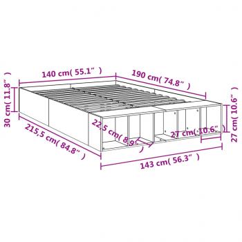 Bettgestell Betongrau 140x190 cm Holzwerkstoff