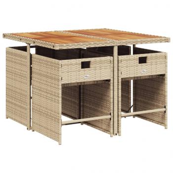 5-tlg. Garten-Essgruppe mit Kissen Beige Poly Rattan