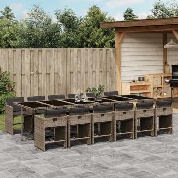 ARDEBO.de - 13-tlg. Garten-Essgruppe mit Kissen Grau Poly Rattan