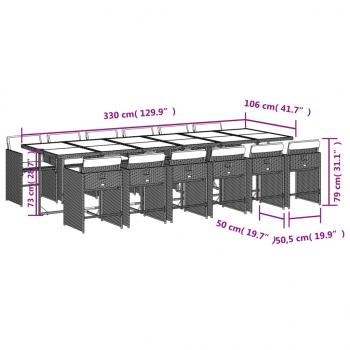 13-tlg. Garten-Essgruppe mit Kissen Grau Poly Rattan