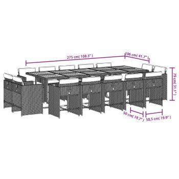 15-tlg. Garten-Essgruppe mit Kissen Schwarz Poly Rattan