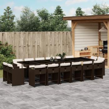 ARDEBO.de - 17-tlg. Garten-Essgruppe mit Kissen Braun Poly Rattan