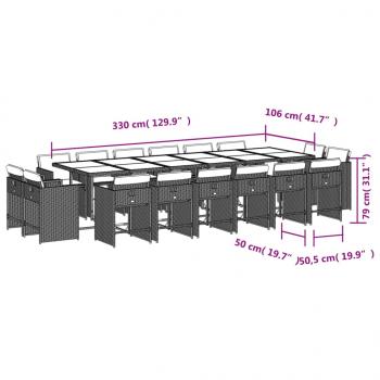 17-tlg. Garten-Essgruppe mit Kissen Braun Poly Rattan