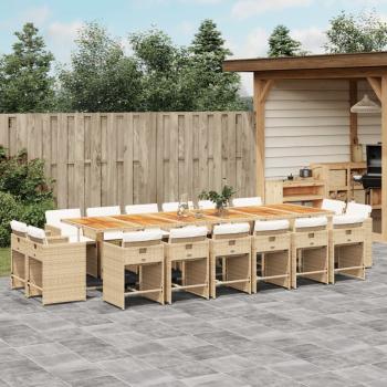 ARDEBO.de - 17-tlg. Garten-Essgruppe mit Kissen Beige Poly Rattan