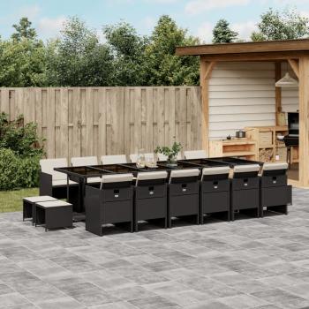 ARDEBO.de - 17-tlg. Garten-Essgruppe mit Kissen Schwarz Poly Rattan