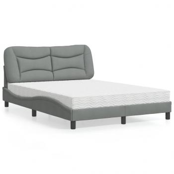 ARDEBO.de - Bett mit Matratze Hellgrau 140x200 cm Stoff