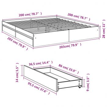 Bettgestell mit Schubladen Räuchereiche 200x200cm Holzwerkstoff