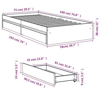 Bettgestell mit Schubladen Sonoma-Eiche 75x190 cm Holzwerkstoff