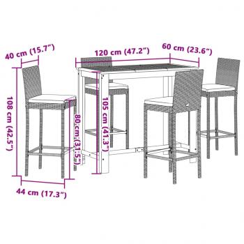 5-tlg. Gartenbar-Set Grau Massivholz Akazie und Poly Rattan