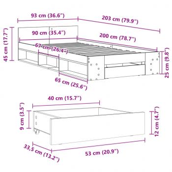 Bettgestell mit Schublade Schwarz 90x200 cm Holzwerkstoff