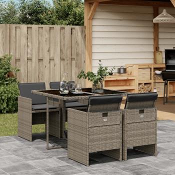 ARDEBO.de - 5-tlg. Garten-Essgruppe mit Kissen Grau Poly Rattan