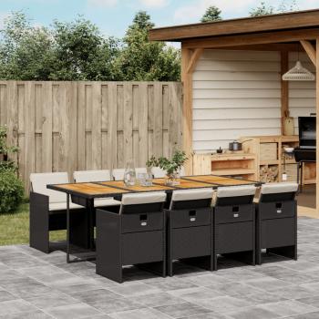 ARDEBO.de - 9-tlg. Garten-Essgruppe mit Kissen Schwarz Poly Rattan