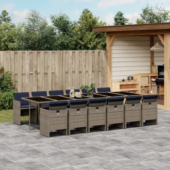 ARDEBO.de - 13-tlg. Garten-Essgruppe mit Kissen Grau Poly Rattan