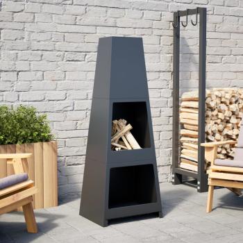 ARDEBO.de - Gartenkamin mit Holzablage Turm-Design Schwarz Stahl