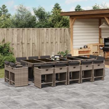 ARDEBO.de - 15-tlg. Garten-Essgruppe mit Kissen Grau Poly Rattan