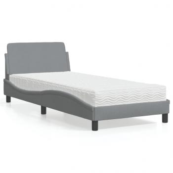 ARDEBO.de - Bett mit Matratze Hellgrau 90x190 cm Stoff