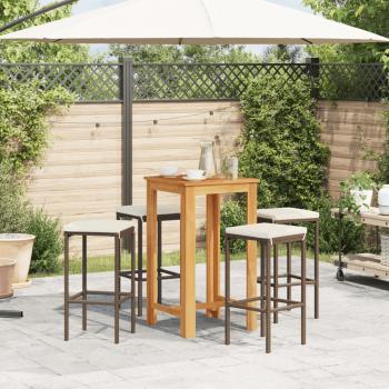 5-tlg. Gartenbar-Set Braun Massivholz Akazie und Poly Rattan