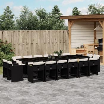 ARDEBO.de - 17-tlg. Garten-Essgruppe mit Kissen Schwarz Poly Rattan