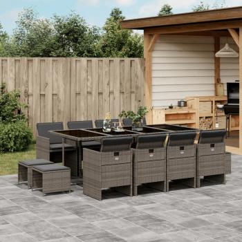 ARDEBO.de - 13-tlg. Garten-Essgruppe mit Kissen Grau Poly Rattan