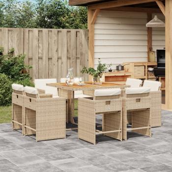 ARDEBO.de - 9-tlg. Garten-Essgruppe mit Kissen Beige Poly Rattan