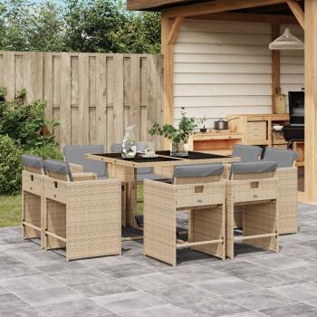 ARDEBO.de - 9-tlg. Garten-Essgruppe mit Kissen Beigemischung Poly Rattan