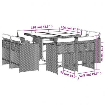 9-tlg. Garten-Essgruppe mit Kissen Beigemischung Poly Rattan