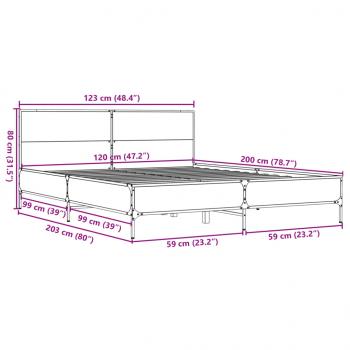 Bettgestell Sonoma-Eiche 120x200 cm Holzwerkstoff und Metall