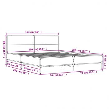 Bettgestell Grau Sonoma 150x200 cm Holzwerkstoff und Metall