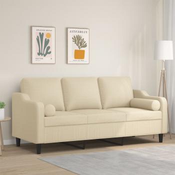 ARDEBO.de - 3-Sitzer-Sofa mit Zierkissen Creme 180 cm Stoff