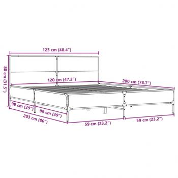 Bettgestell Grau Sonoma 120x200 cm Holzwerkstoff und Metall