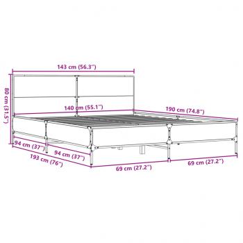 Bettgestell Räuchereiche 140x190 cm Holzwerkstoff und Metall