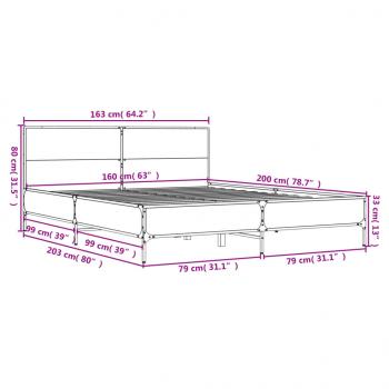 Bettgestell Sonoma-Eiche 160x200 cm Holzwerkstoff und Metall