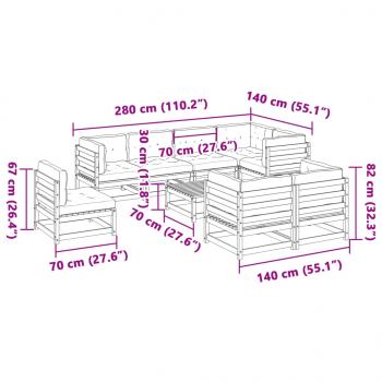 9-tlg. Garten-Sofagarnitur mit Kissen Massivholz Kiefer