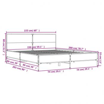 Bettgestell Räuchereiche 150x200 cm Holzwerkstoff und Metall