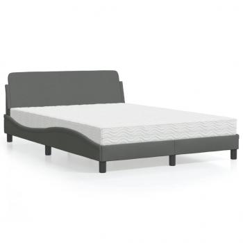 ARDEBO.de - Bett mit Matratze Dunkelgrau 140x200 cm Stoff