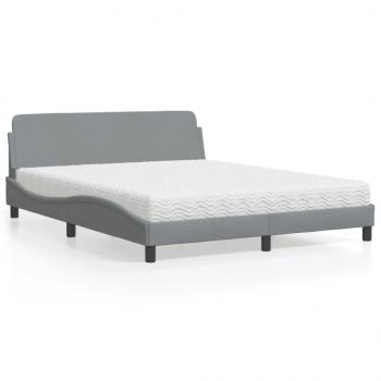 ARDEBO.de - Bett mit Matratze Hellgrau 160x200 cm Stoff