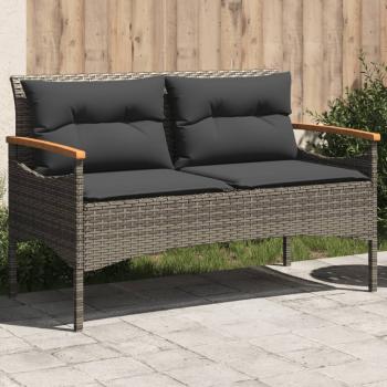 ARDEBO.de - Gartenbank mit Kissen 116x62,5x74 cm Grau Poly Rattan