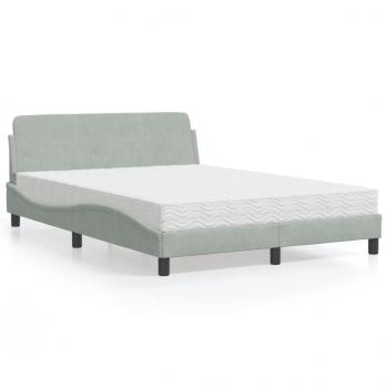 ARDEBO.de - Bett mit Matratze Hellgrau 140x200 cm Samt