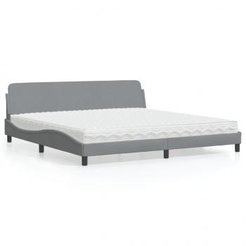 ARDEBO.de - Bett mit Matratze Hellgrau 200x200 cm Stoff