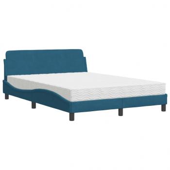 Bett mit Matratze Blau 140x190 cm Samt