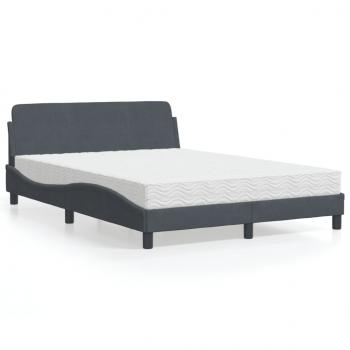 ARDEBO.de - Bett mit Matratze Dunkelgrau 140x200 cm Samt