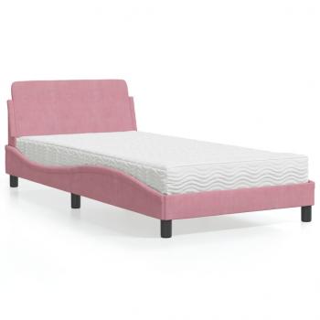 ARDEBO.de - Bett mit Matratze Rosa 100x200 cm Samt