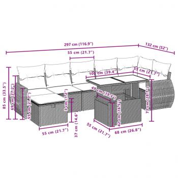 8-tlg. Garten-Sofagarnitur mit Kissen Schwarz Poly Rattan