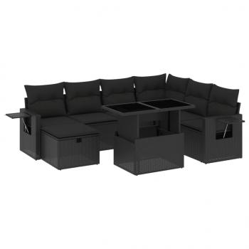 8-tlg. Garten-Sofagarnitur mit Kissen Schwarz Poly Rattan