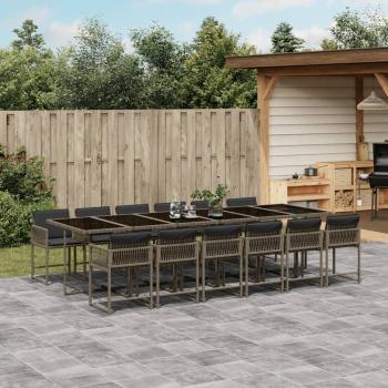 ARDEBO.de - 13-tlg. Garten-Essgruppe mit Kissen Grau Poly Rattan