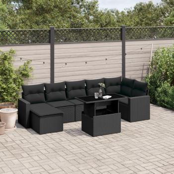 ARDEBO.de - 8-tlg. Garten-Sofagarnitur mit Kissen Schwarz Poly Rattan